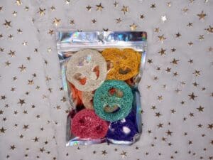 Multi-colored Fruit and Veggie Fusion Rabbit Loofah Chew Treat for Rabbit, Chinchilla, Hamster, Guinea Pig and Small Animals.